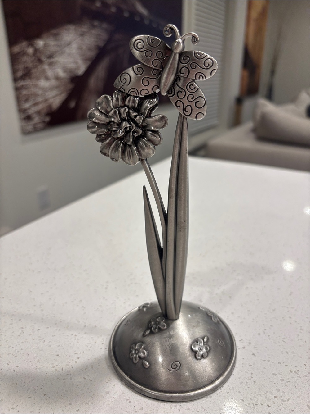Vintage Pewter Butterfly & Sunflower w/ clip